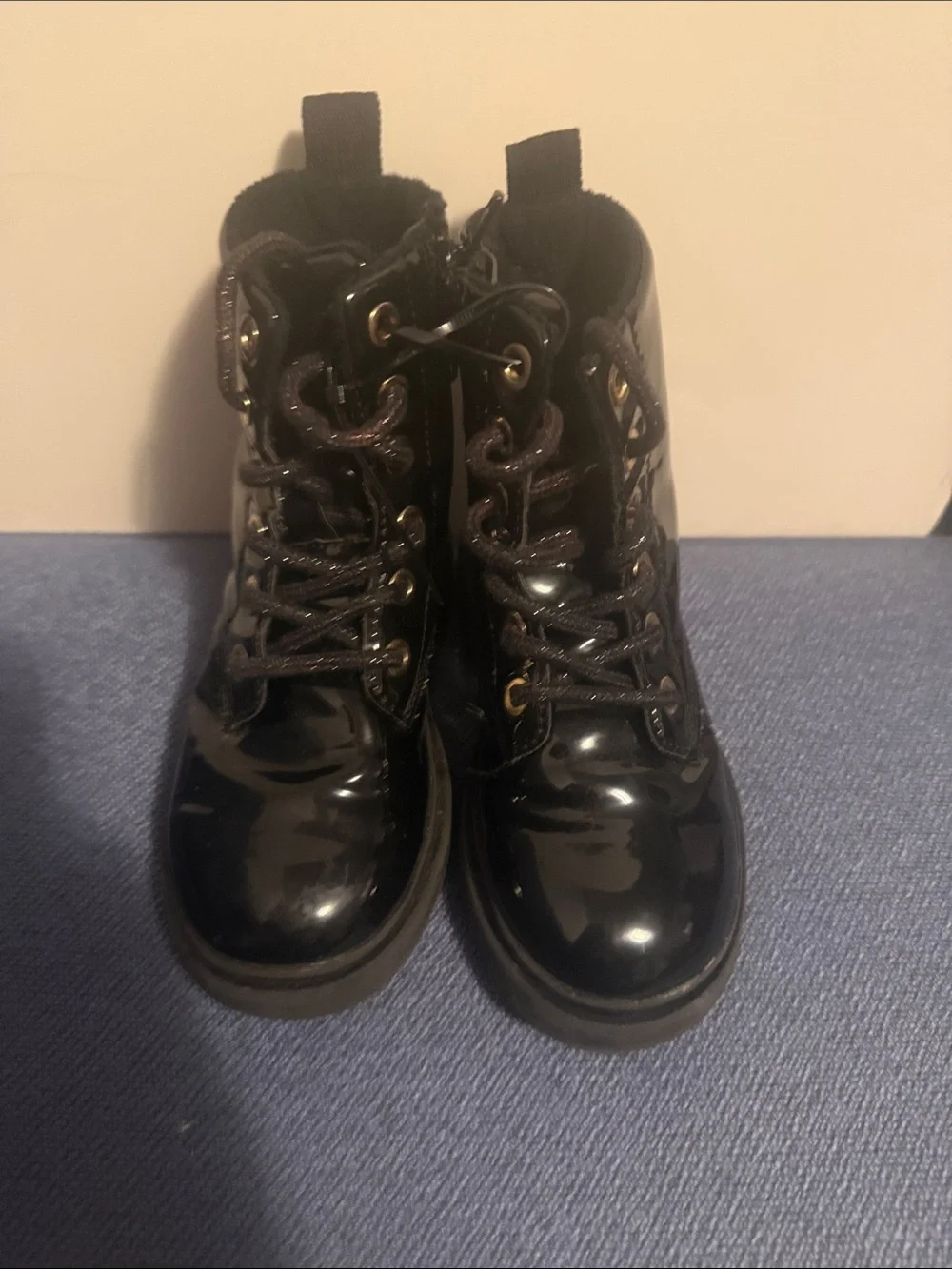 H&M Glossy Black Kids Lace-Up Ankle Boots